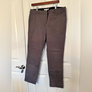 Boden Richmond trousers, grey with pink “dotty” pattern. US size 12.